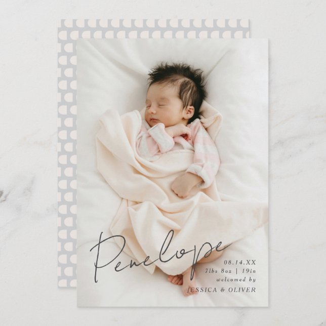 Anúncio Cheio sangrou o nome do bebê caligráfico moderno (Frente/Verso)