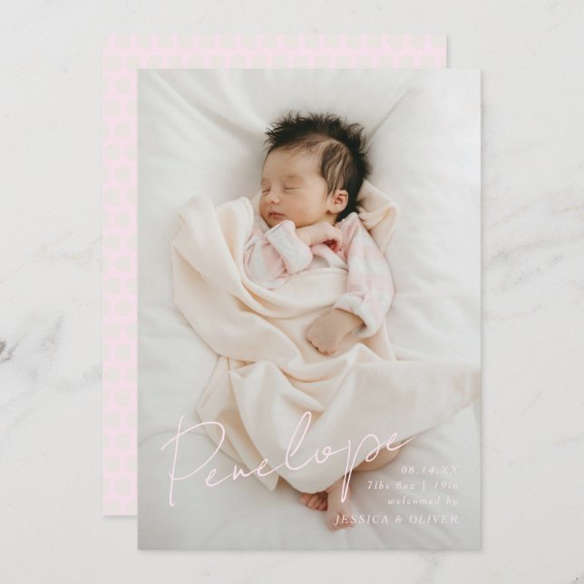 Anúncio Cheio sangrou o nome do bebê caligráfico moderno (Frente/Verso)