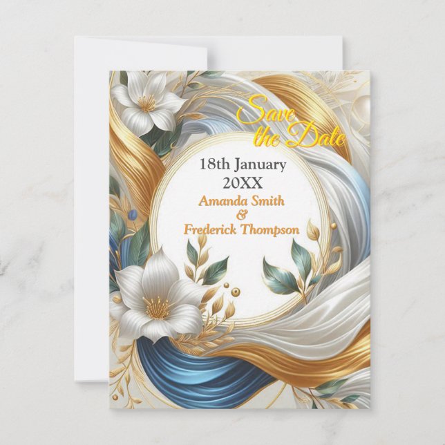 Anúncio Chic Elegant Swirls in Dourado, Silver, Blue, Yell (Frente)