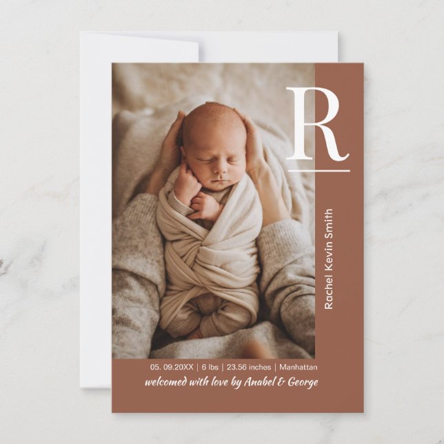 Anúncio Chic Terracotta Baby Photo Birth Announcement (Frente)
