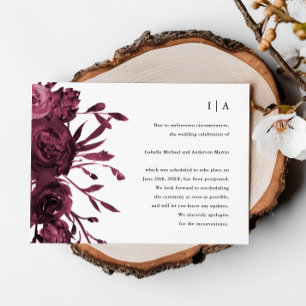 Anúncio Chique Adiamento de Casamento Floral Borgonha
