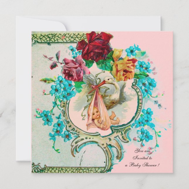 ANÚNCIO CHUVA DE BEBÊ MENINA COM ROSAS E FLORES ROSADAS (Frente)