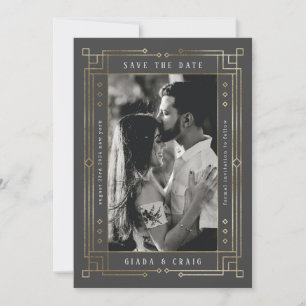 Anúncio Cinzas de chic Faux Gold Foil Art Deco Salvar a Da