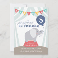 Circus Tent Elephant Birthday Extravaganza ANY AGE