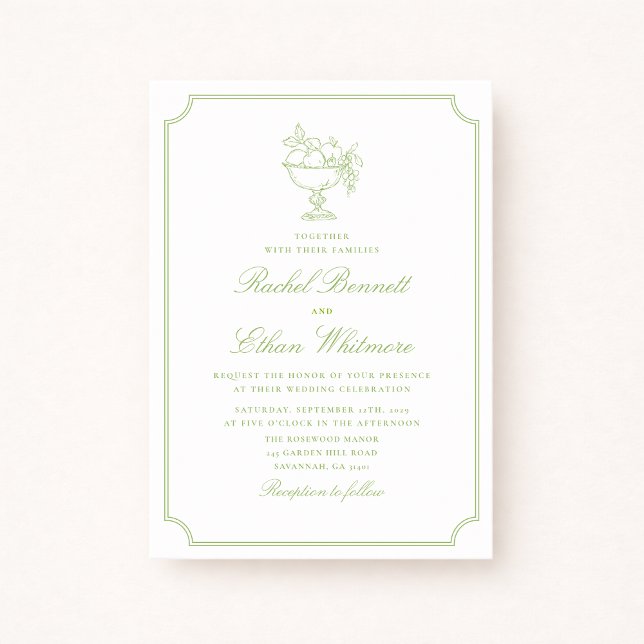 Anúncio Citrus Green Elegant Frame Wedding Invitation (Criador carregado)