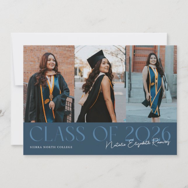 Anúncio Class of 2026 Script Name Navy Blue Grad Photo (Frente)