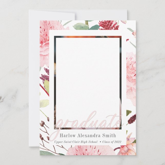Anúncio Classe de 2022 Graduação de Foto Blush Floral 2 (Frente)