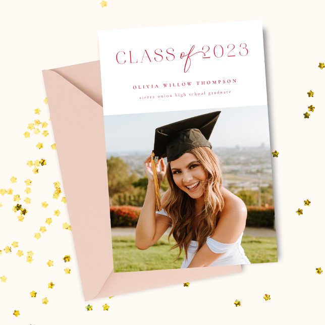 Anúncio Classe de 2023 Foto Graduation Invitation Red (Criador carregado)