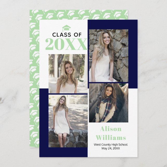 Anúncio Classe de 2025: marinho de quatro fotos, graduação (Frente/Verso)