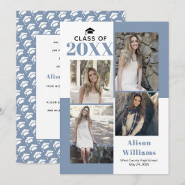 Anúncio Classe de 2025: quatro fotos, graduação em azul em