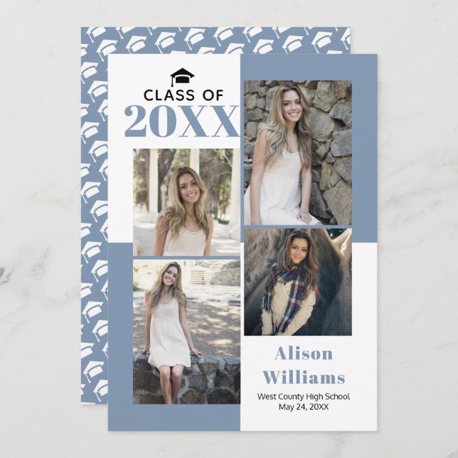 Anúncio Classe de 2025: quatro fotos, graduação em azul em (Frente/Verso)