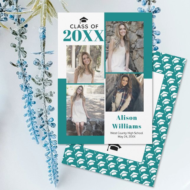Anúncio Classe de 2025: quatro fotos, graduação em azul-la (Criador carregado)