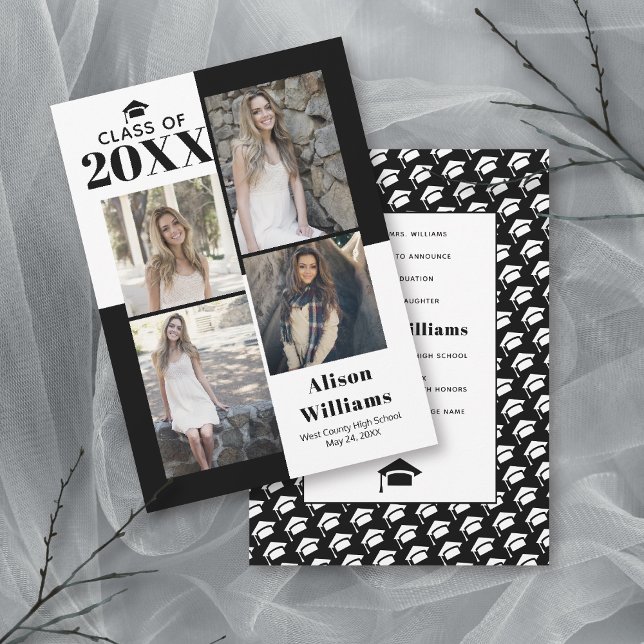 Anúncio Classe de 2025: quatro fotos preto, graduação bran (Criador carregado)