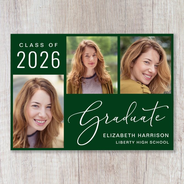 Anúncio Classe de Graduação Verde do Script de Foto 2025 (Cherish the milestone: share your graduate's achievement with a custom photo graduation announcement)