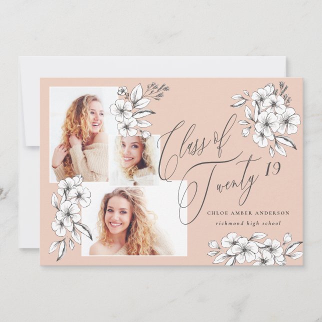 Anúncio Classe floral ilustrada à mão do formando de 2019 (Frente)