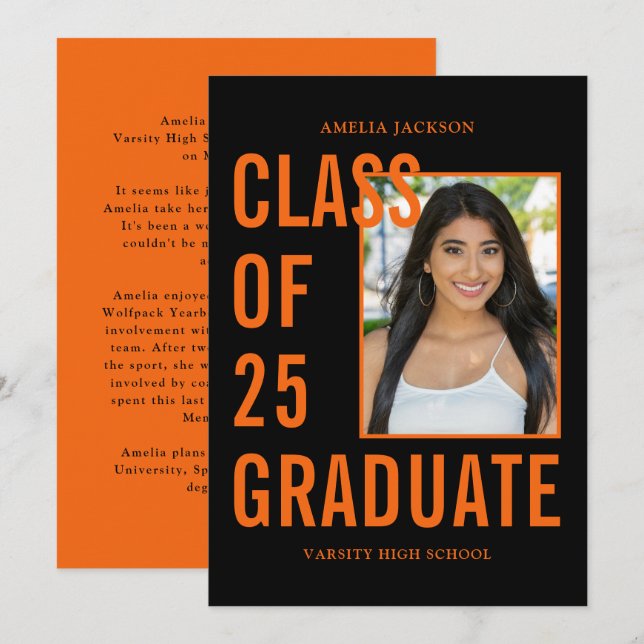 Anúncio Classe Laranja E Preta De Graduação De 25 Fotograf (Frente/Verso)