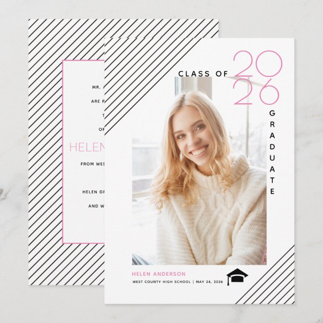 Anúncio Classe moderna de foto rosa-formando 2025 (Frente/Verso)