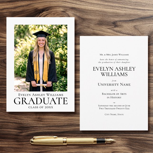 Anúncio Classic Graduation Announcement Card Photo Formal (Criador carregado)
