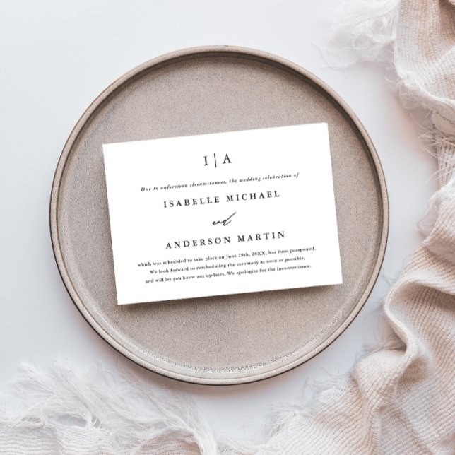 Anúncio Classic Monogram Wedding Postponement (Criador carregado)