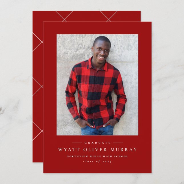 Anúncio clássico de graduação em vermelho de uma f (Frente/Verso)