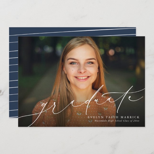 Anúncio clássico de graduação simples do marinho (Frente/Verso)