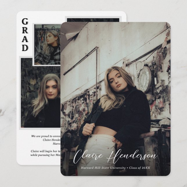 Anúncio Classy Script Overlay Photo Collage Graduation (Frente/Verso)