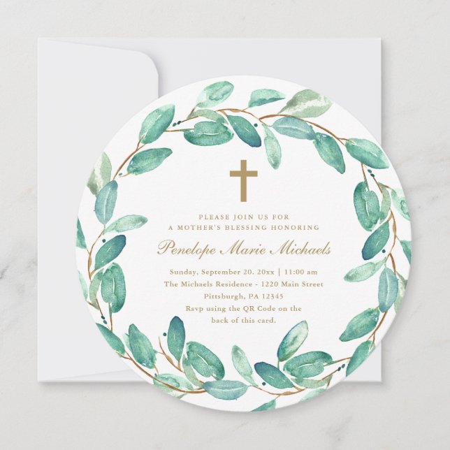 Anúncio Código QR Botânico - Bênção da Mãe Cristã Rsvp (Frente)