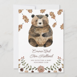 Anúncio Código QR de Gravidez Urso Tecelão Aquarela Fofinh