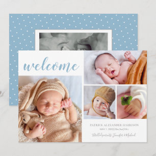 Anúncio Colagem de Fotos Azul Branco Bebê Menino Boas Vind