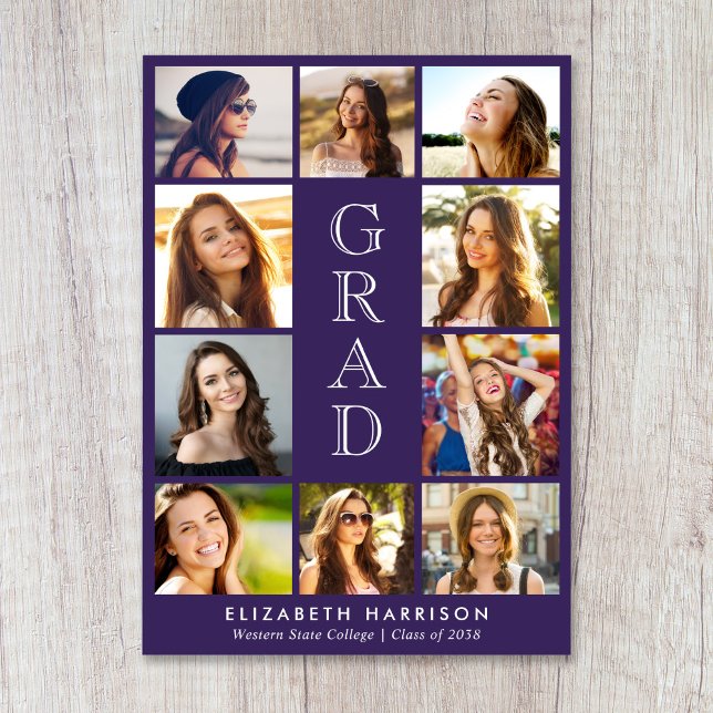 Anúncio Colagem de Fotos de Formatura Roxa (Graduation Photo Collage Purple Announcement)
