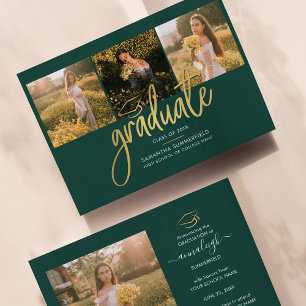 Anúncio Colagem de Fotos de Formatura Script Verde Graduad