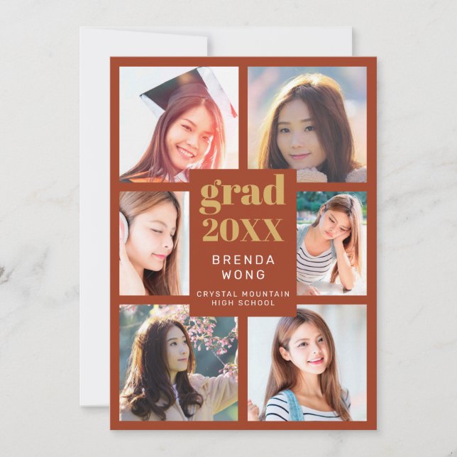 Anúncio Colagem de Fotos de Graduação Dourada White Script (Frente)