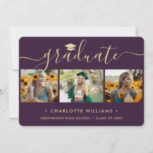 Anúncio Colagem de Fotos em Dourado Roxo para Formatura Mo