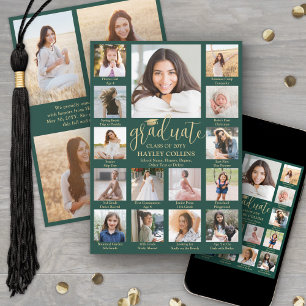 Anúncio Colagem de Fotos Legendadas Verde e Dourado Gradua