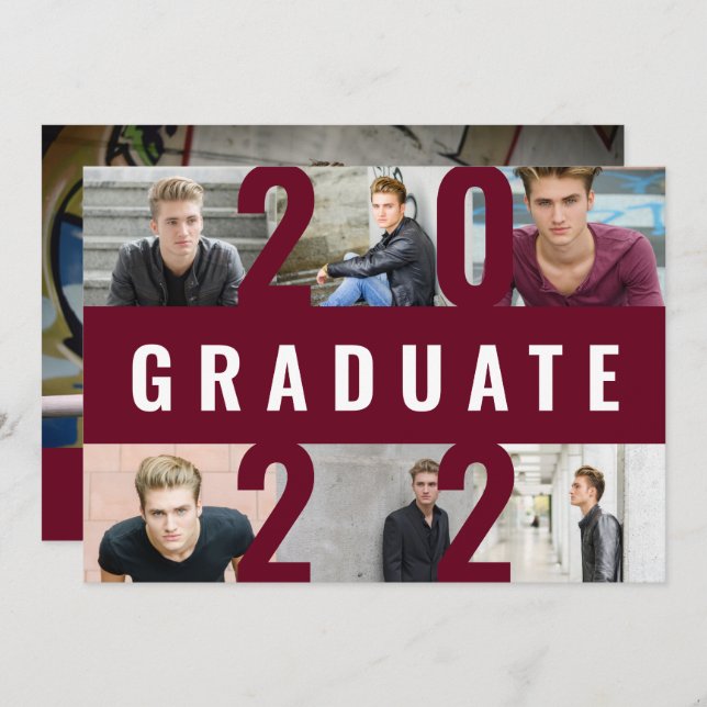 Anúncio Colagem de fotos moderna da graduação burgundia ou (Frente/Verso)