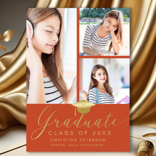 Anúncio Colagem de Fotos Moderna Script Dourado Graduaçã