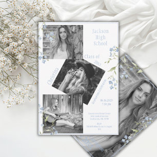 Anúncio Colagem de Fotos Personalizada Azul 4 Fotos Gradua
