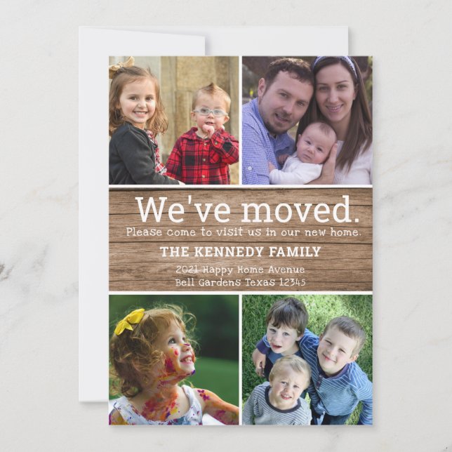 Anúncio Colagem de Fotos Rustic Wood 4 Mudamos de novo par (Frente)