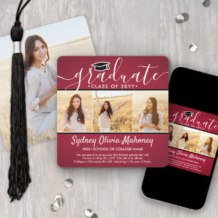 Anúncio Colagem de Graduação 4 Fotos Moderno Vermelho Bran
