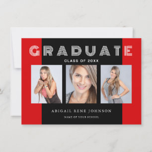 Anúncio Colagem de Graduação de Três Fotos Vermelho e Pret