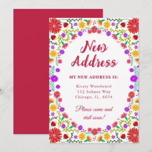 Anúncio Colorida Fiesta Mexicana Floral Novo Endereço
