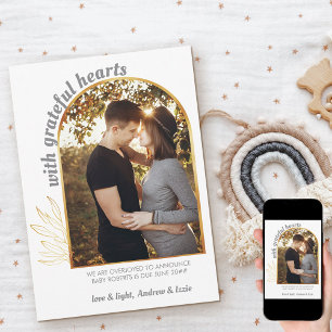 Anúncio Com Corações Gratidão Arco Dourado Foto Cinza Dour