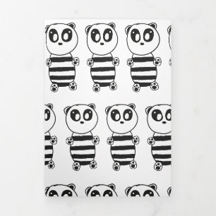 Anúncio Com Dobra Tripla Arte de Panda Preto e Branco Divertida