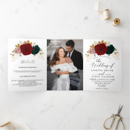 Anúncio Com Dobra Tripla Casamento Autumanal Dourado Burgundy Emerald Green