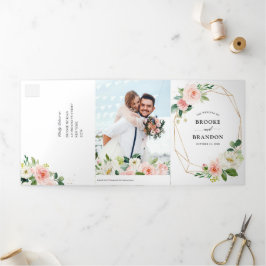 Anúncio Com Dobra Tripla Casamento Botânico Bonito Rosa-Rosa-Blush