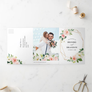 Anúncio Com Dobra Tripla Casamento Botânico Bonito Rosa-Rosa-Blush