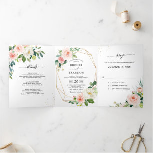 Anúncio Com Dobra Tripla Casamento Botânico Bonito Rosa-Rosa-Blush