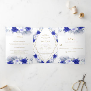 Anúncio Com Dobra Tripla Casamento Geométrico marinho Azul Púrpura