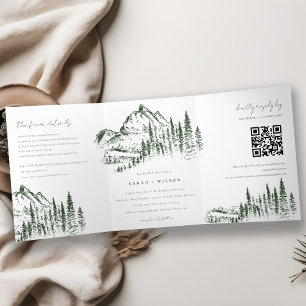 Anúncio Com Dobra Tripla Código QR de Casamento de Casamento de Pine Woods 
