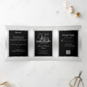Anúncio Com Dobra Tripla Código QR do 25º Aniversário de Casamento Silver &